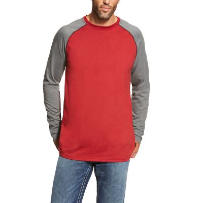 Ariat Work: FR Baseball Camisetas Hombre - Rojas / Gris Oscuro (BTUHF2985)